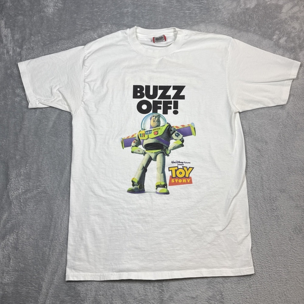 Vintage Buzz Off Totally Toy Story Shirt Men Large White Lightyear Disney Pixar